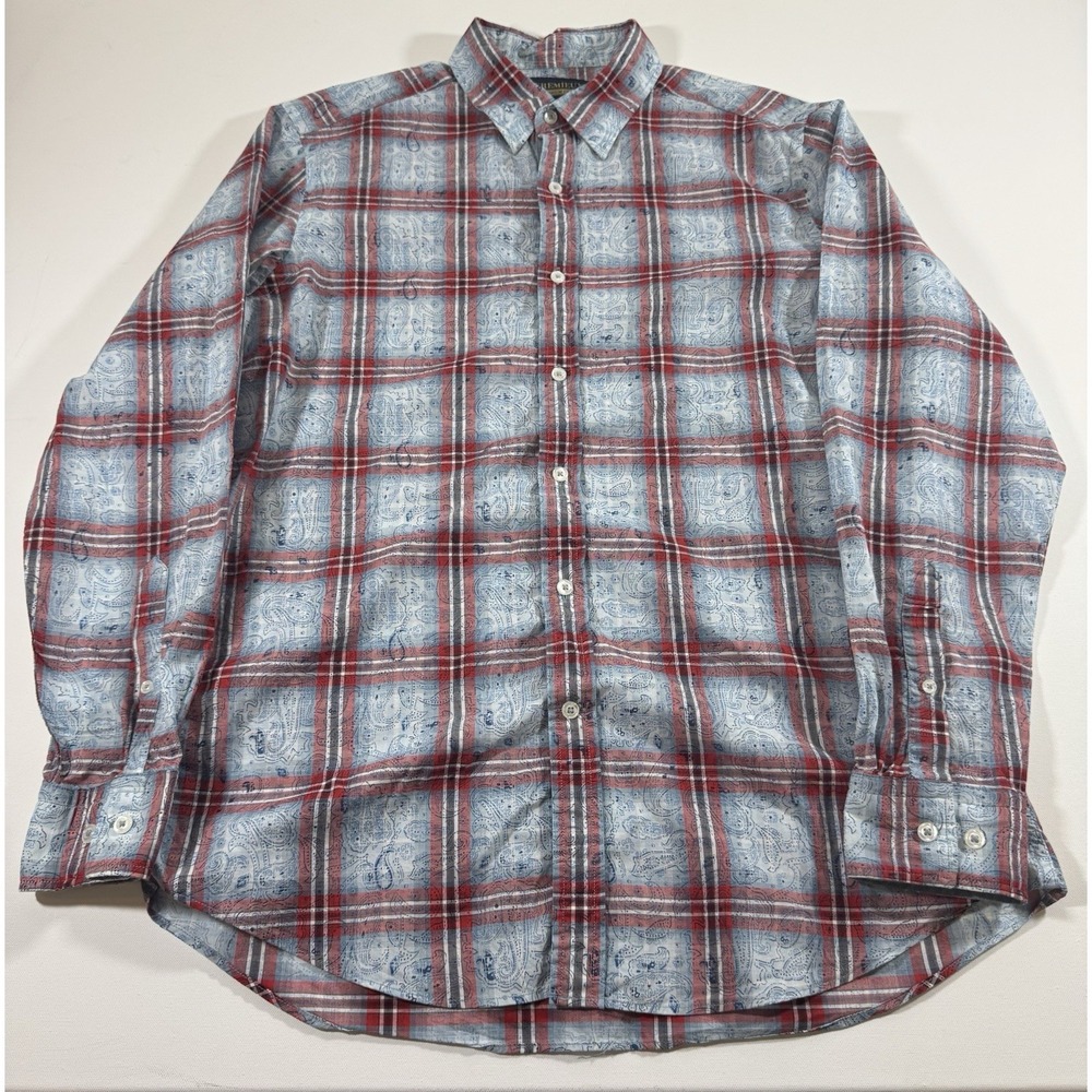 Cremieux Premium Denim shirt Size Large Long sleeve bandanna Paisley patter